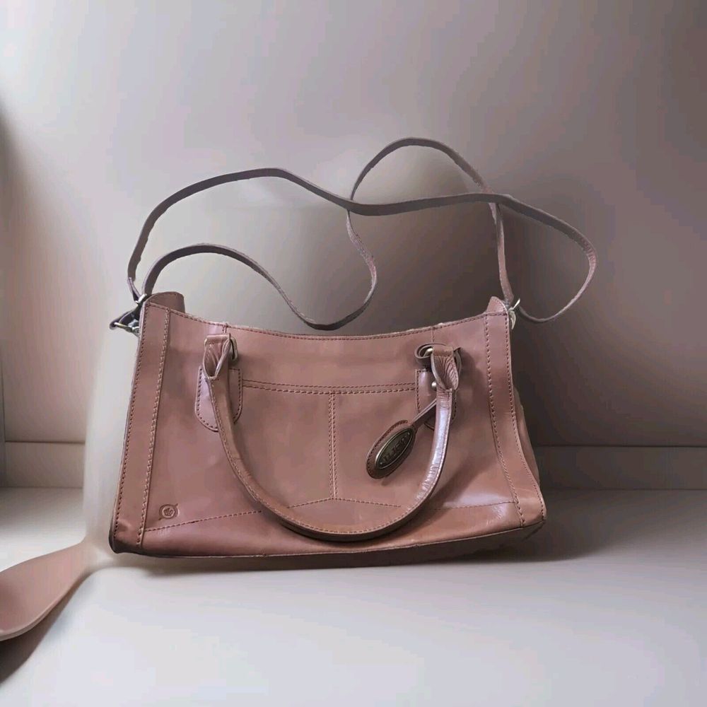 Born Chestnut brown leather Shoulder/ handbag large Metal logo nice